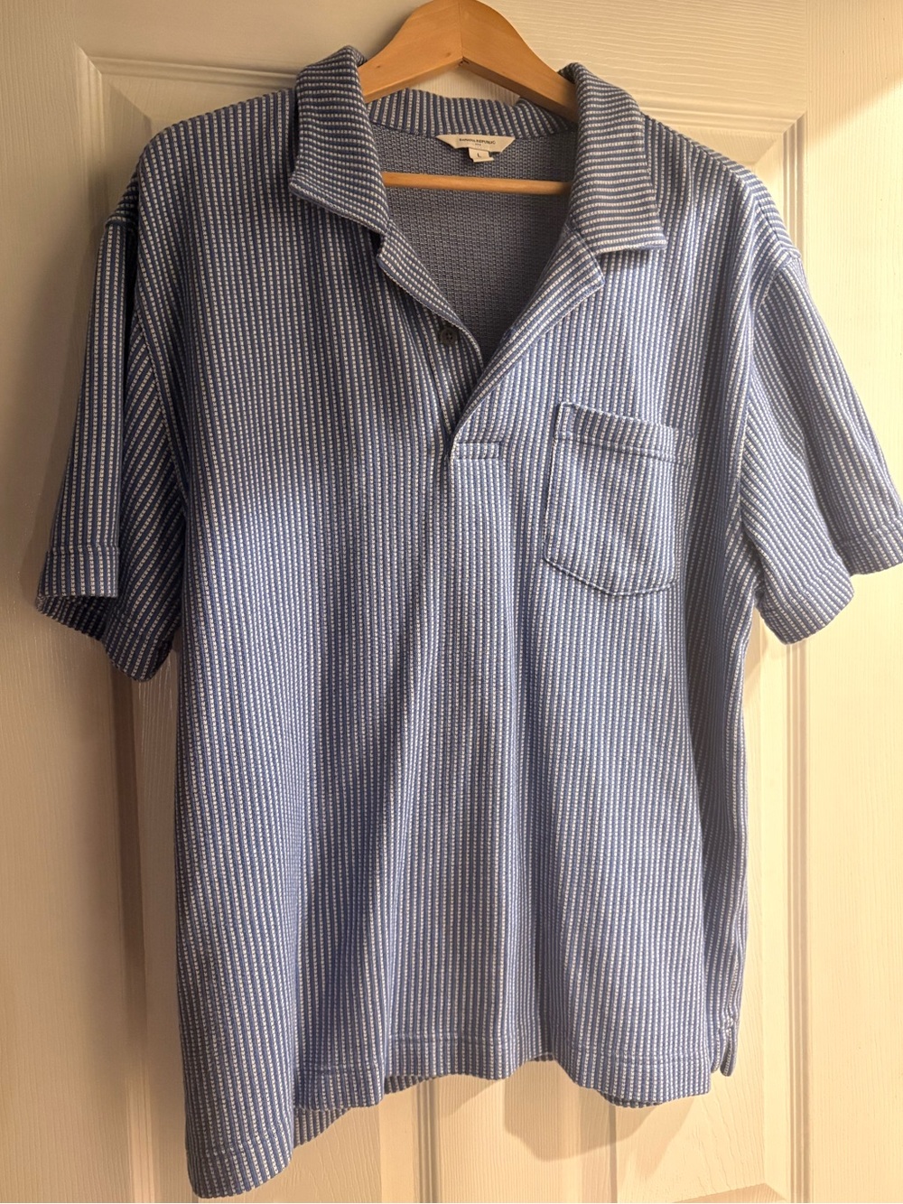 Banana Republic Light Blue & White Striped Polo Shirt